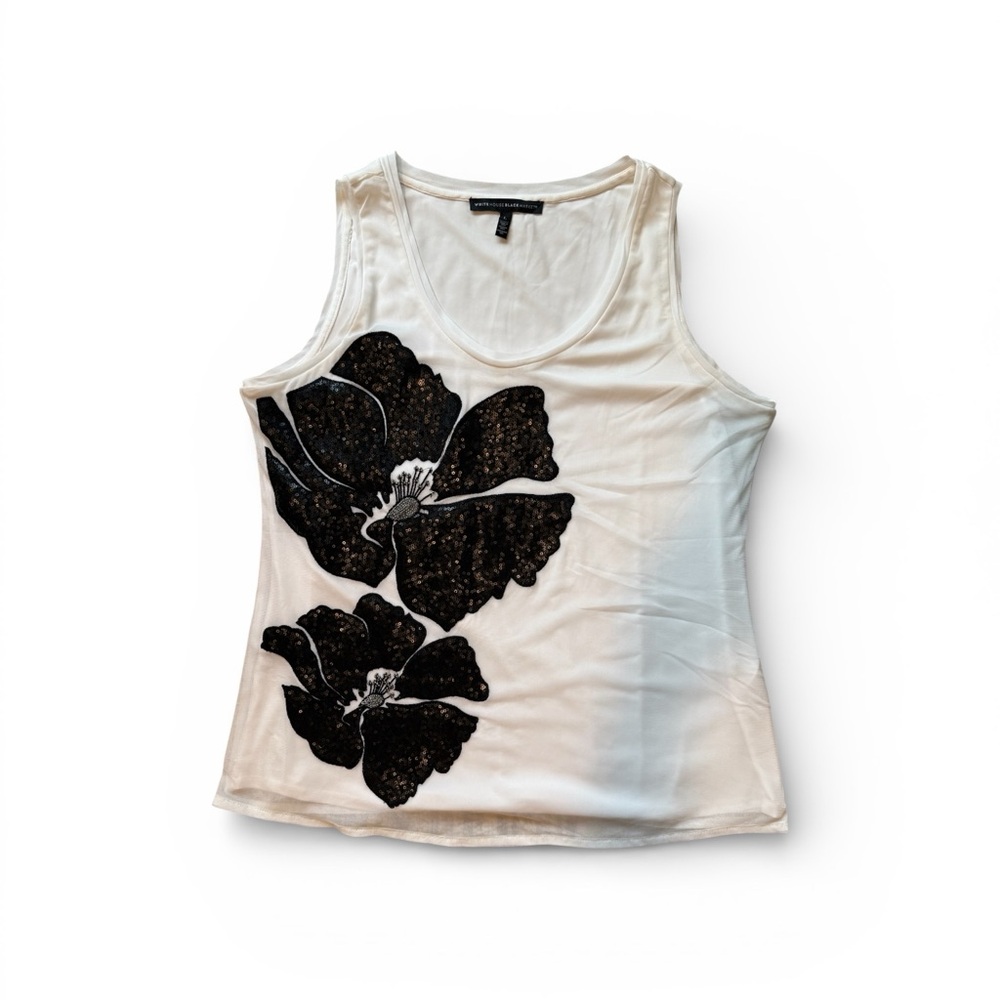 White House Black Market Black Floral Tank Top - Picture 2 of 5